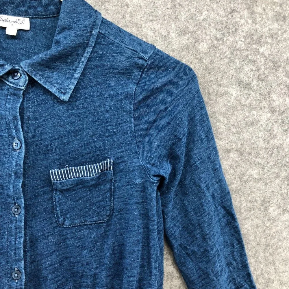 Splendid Girls Size 10 Blue Shirt‎ Dress A-line Cotton 1/2 Sleeve Pocket Front